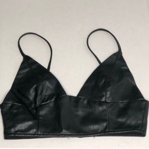 Black faux leather crop top